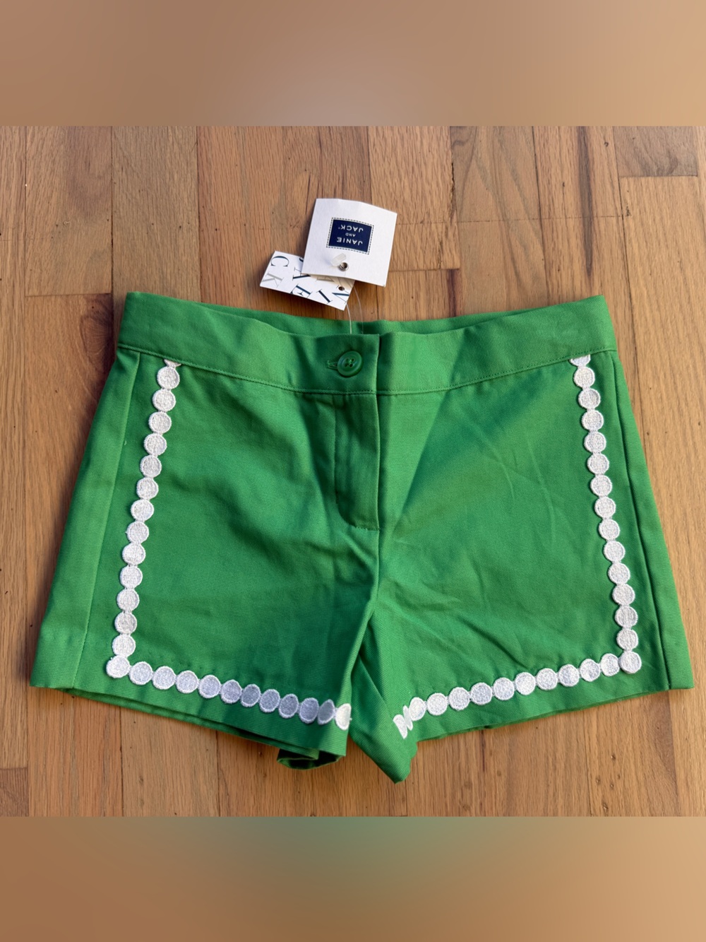 NWT Janie and Jack Girls Green Shorts Size 6 White Embroidered Trim